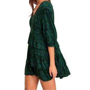 BA&SH Nina Tiered Green Printed Mini Dress